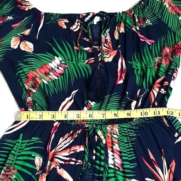 Maxi dress BOHO Floral Leaf Black navy green Off Shoulder Size S LABEL OF LOVE - Picture 6 of 14